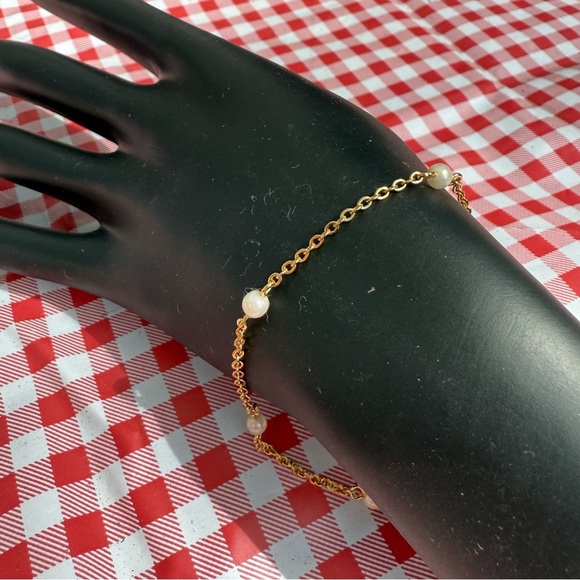 Avon “Pearly Accents” ankle bracelet gold-Toned Dainty Chain NIB 1990 - Picture 1 of 6
